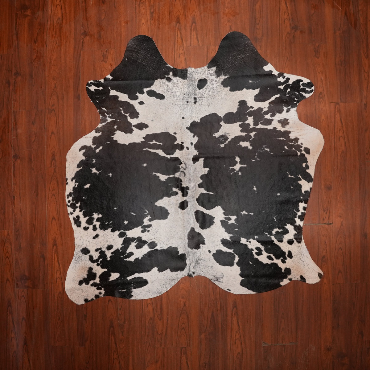 High-Contrast Black cow hide rug, 181 x 172 cm, genuine cowhide