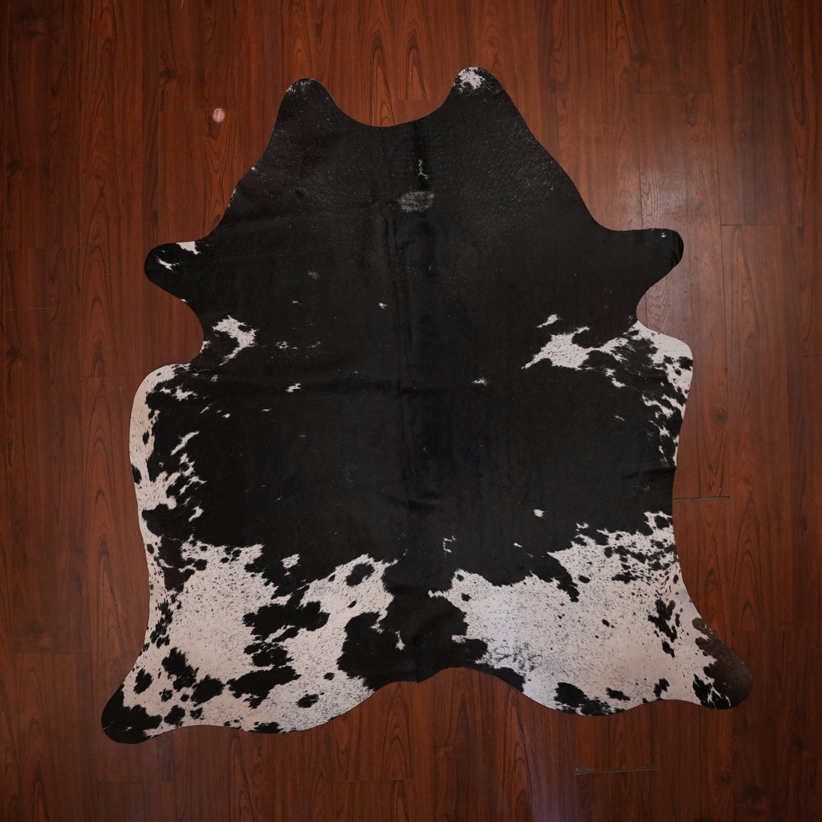 Inky Contrast Black cow hide rug, 197 x 195 cm, genuine cowhide