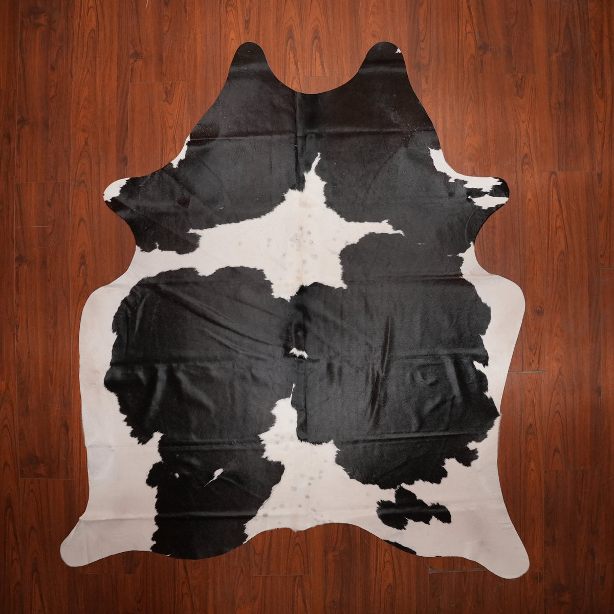 High-Contrast Black cow hide rug, 214 x 193 cm, genuine cowhide