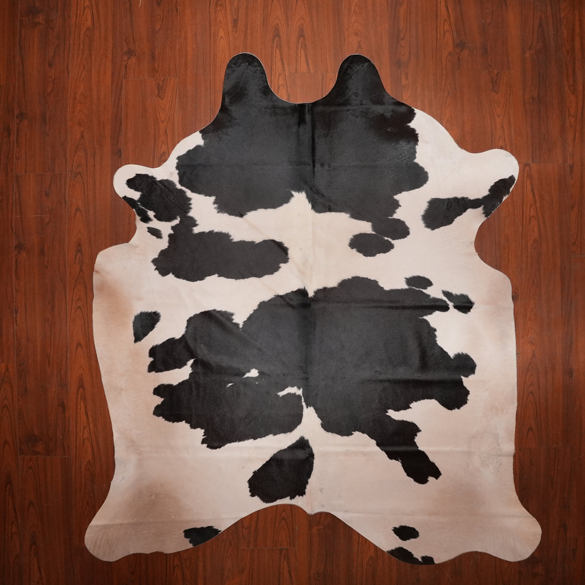 High-Contrast Black cow hide rug, 216 x 197 cm, genuine cowhide