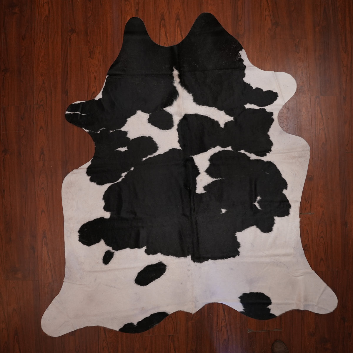 High-Contrast Black cow hide rug, 219 x 208 cm, genuine cowhide