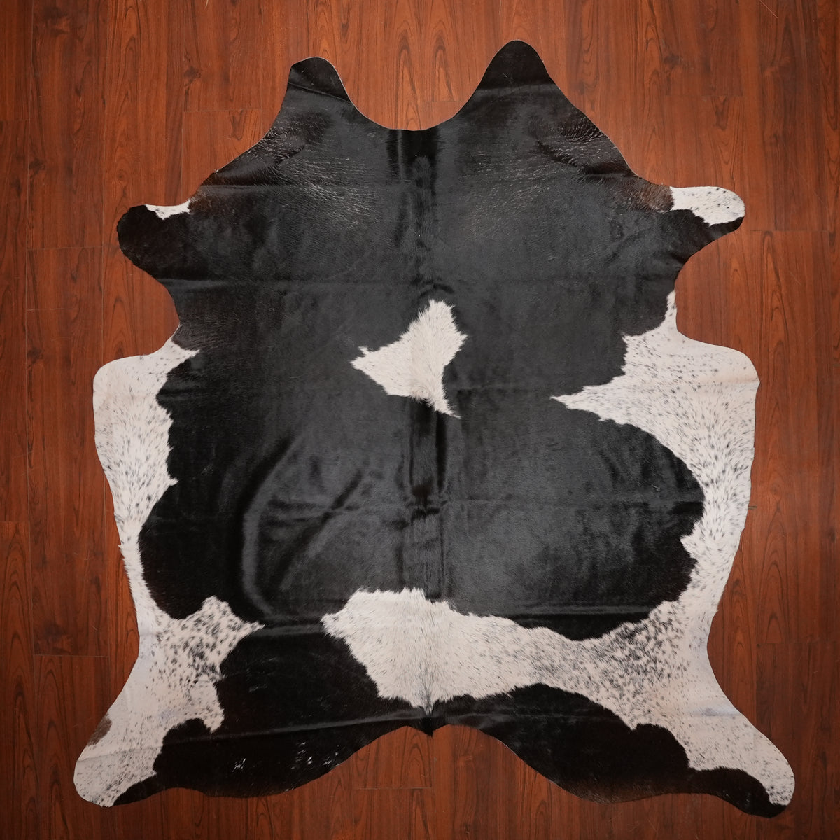 High-Contrast Black cow hide rug, 222 x 218 cm, genuine cowhide
