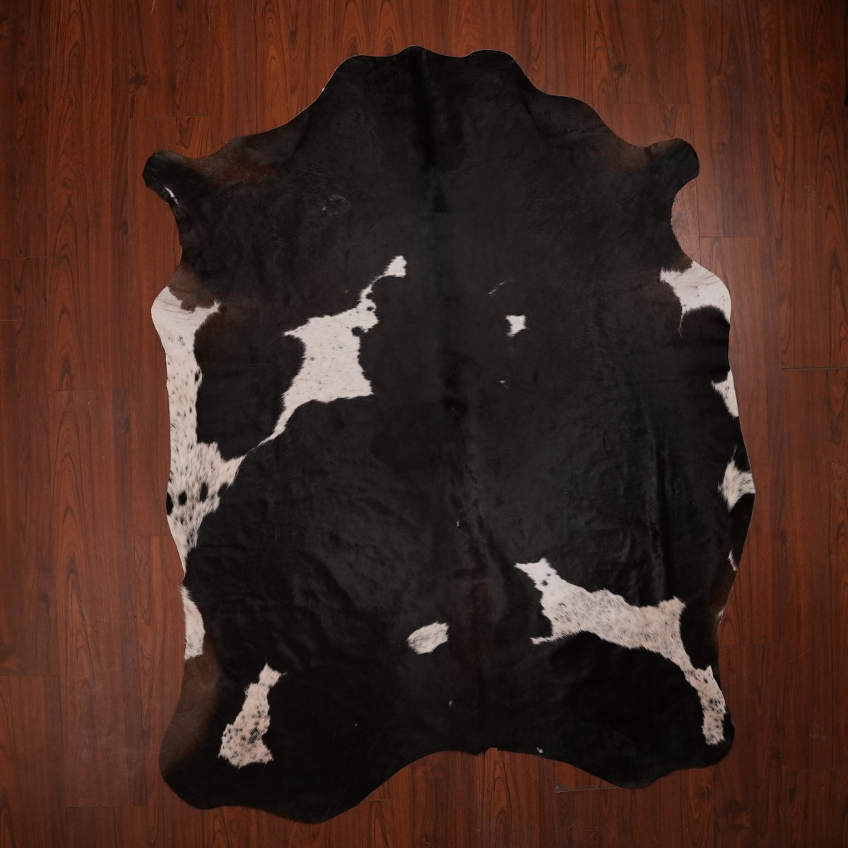 Near-Solid Ebony Black cow hide rug, 226 x 171 cm, genuine cowhide