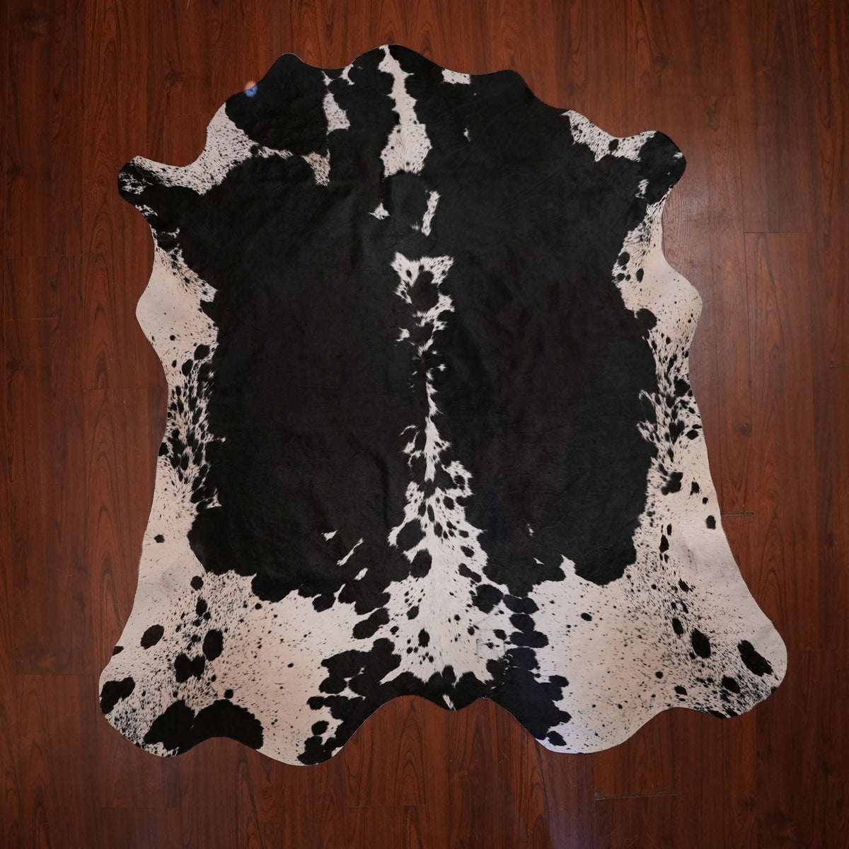 Nguni hide rug in high-contrast black, 207 x 201 cm, genuine Nguni cow hide