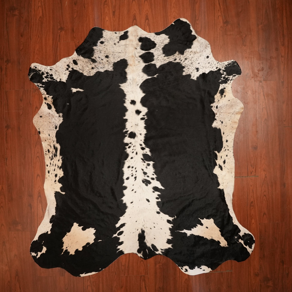 Nguni hide rug in high-contrast black, 215 x 194 cm, genuine Nguni cow hide