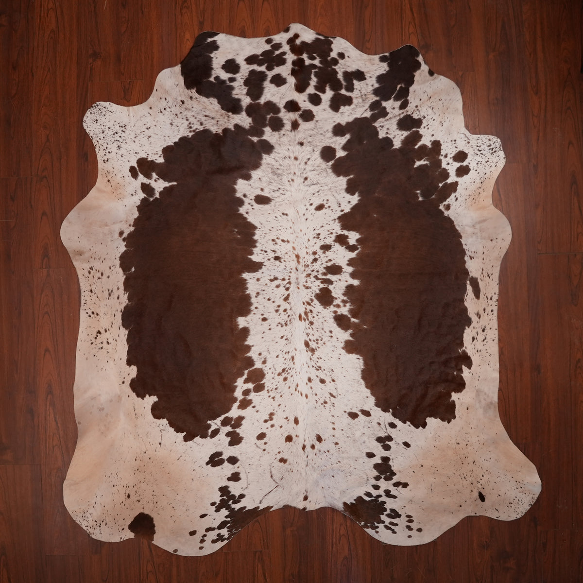 Nguni hide rug in mirror-image patches brown, 224 x 206 cm, genuine Nguni cow hide