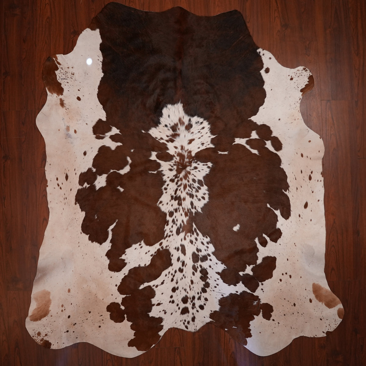 Nguni hide rug in mirror-image speckled brown, 241 x 217 cm, genuine Nguni cow hide