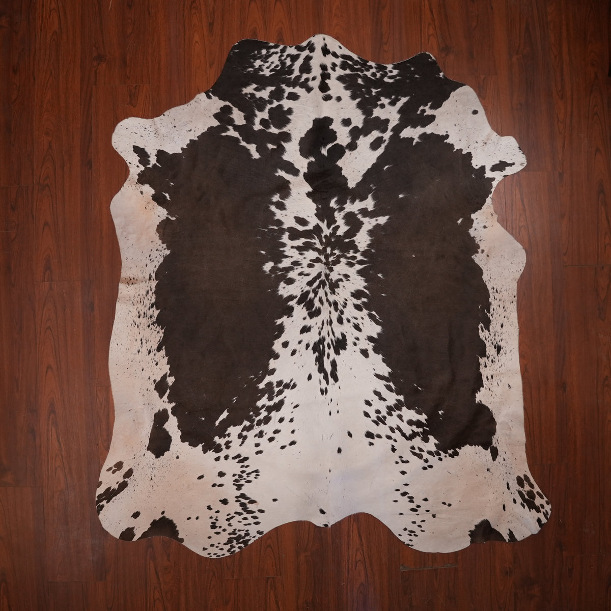 Nguni hide rug in high-contrast symmetrical dun, 213 x 188 cm, genuine Nguni cow hide