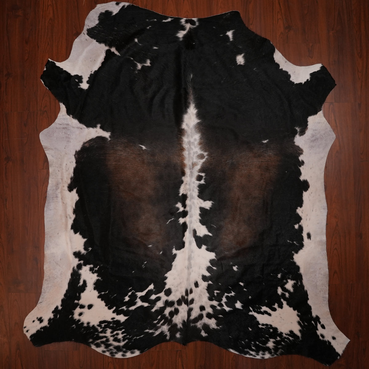 Nguni hide rug in high-contrast tri-colour, 239 x 206 cm, genuine Nguni cow hide