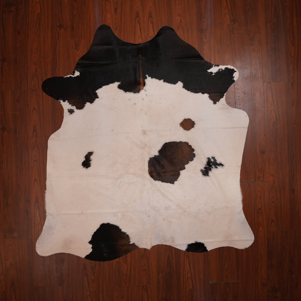 White-Dominant Tri-colour cow hide rug, 192 x 178 cm, genuine cowhide