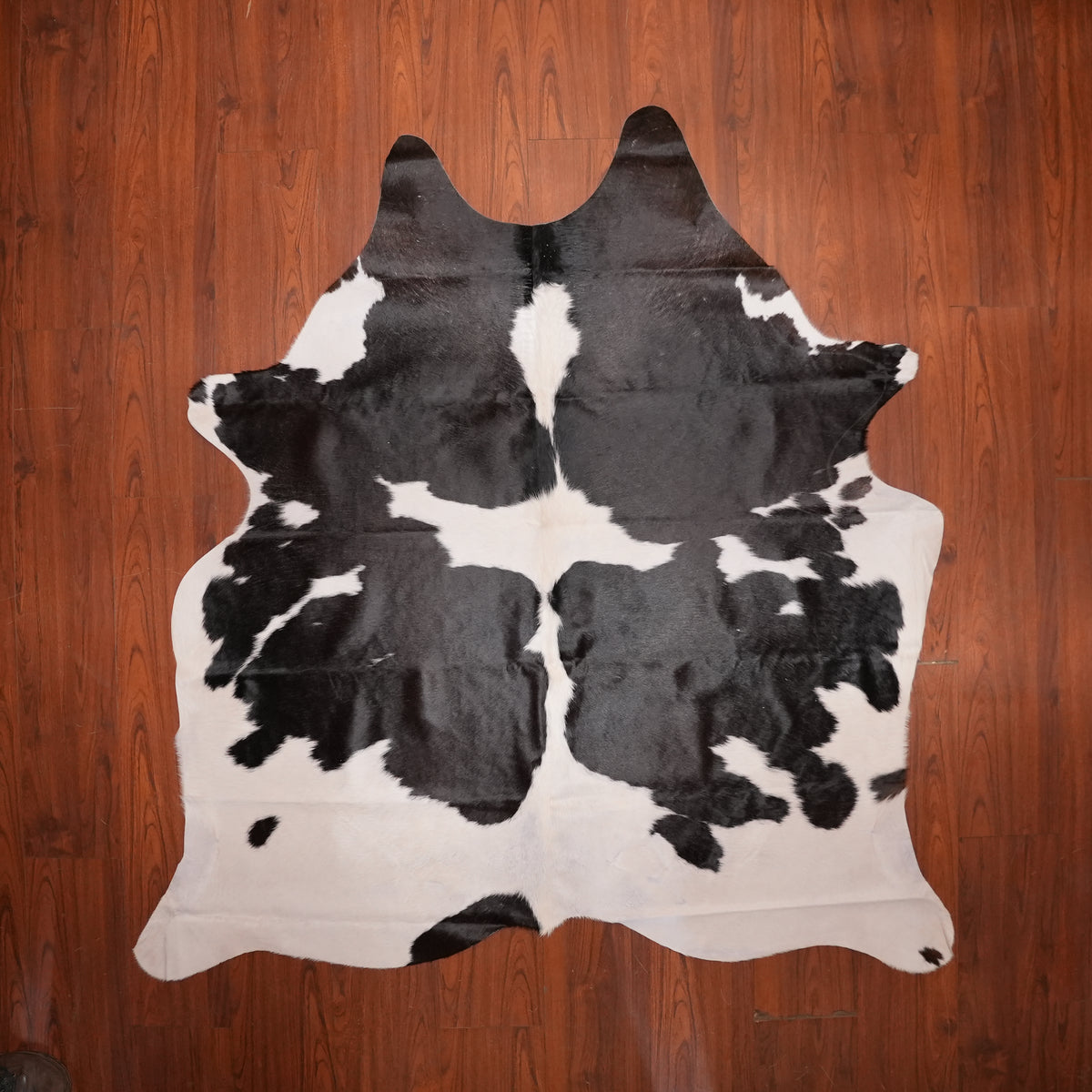 High-Contrast Black cow hide rug, 190 x 189 cm, genuine cowhide