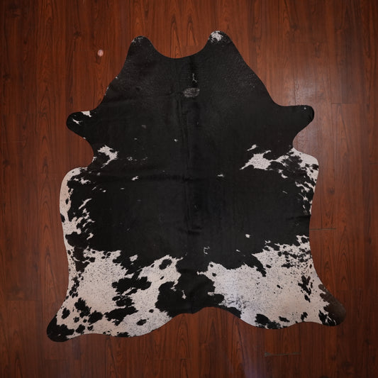 Inky Contrast Black cow hide rug, 197 x 195 cm, genuine cowhide