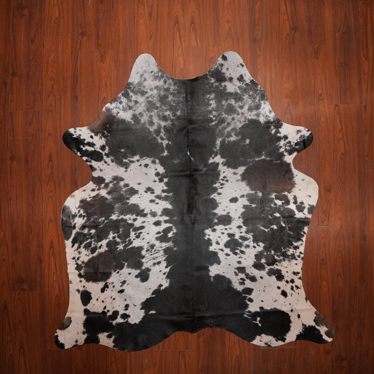 Speckled Black cow hide rug, 199 x 191 cm, genuine cowhide