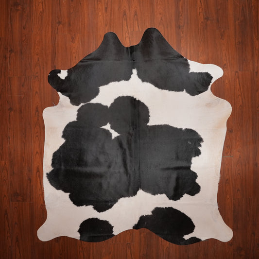 High-Contrast Black cow hide rug, 201 x 189 cm, genuine cowhide