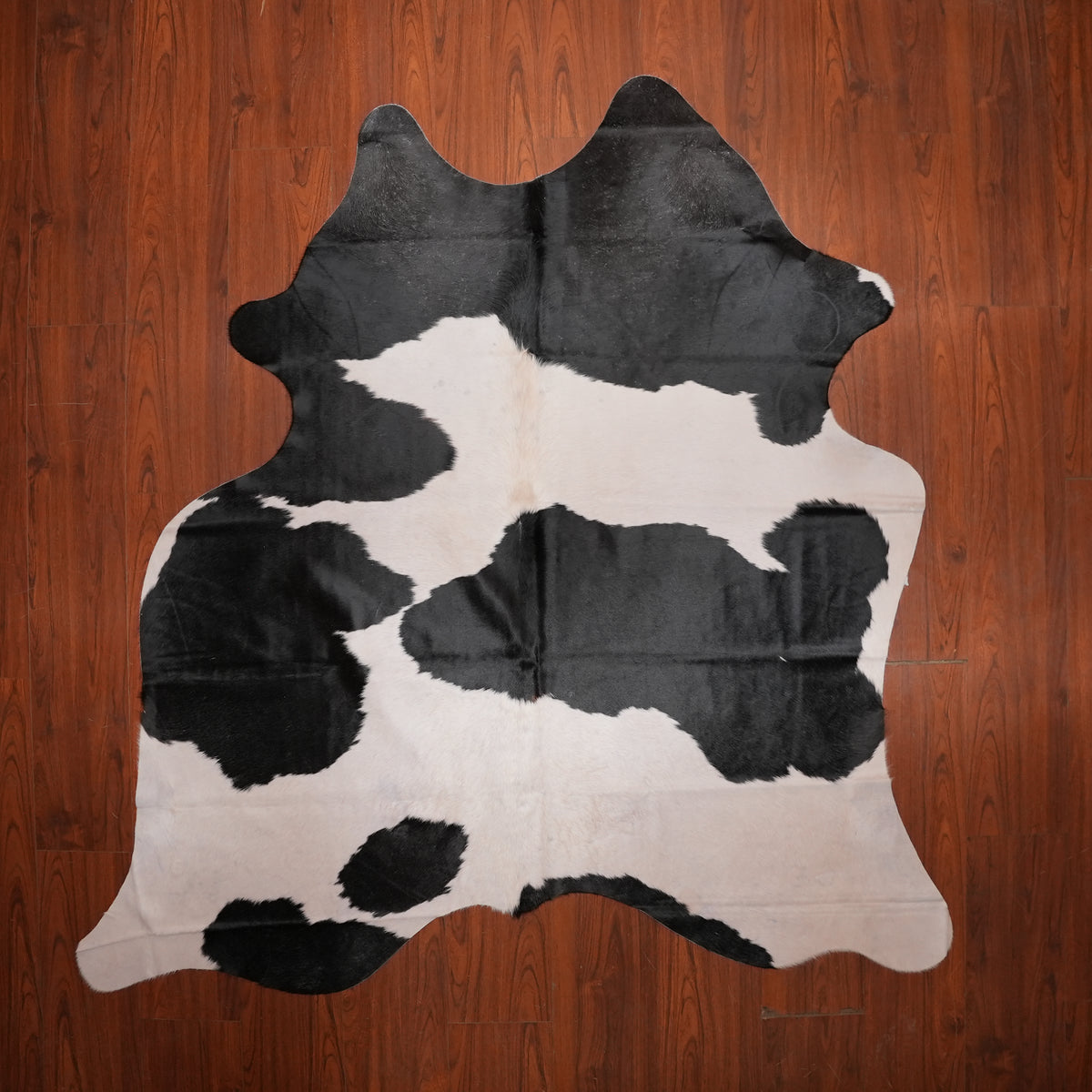 High-Contrast Black cow hide rug, 205 x 203 cm, genuine cowhide