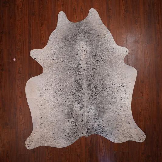 Salt-and-Pepper Black cow hide rug, 206 x 184 cm, genuine cowhide