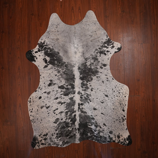 Salt-and-Pepper Black cow hide rug, 210 x 157 cm, genuine cowhide