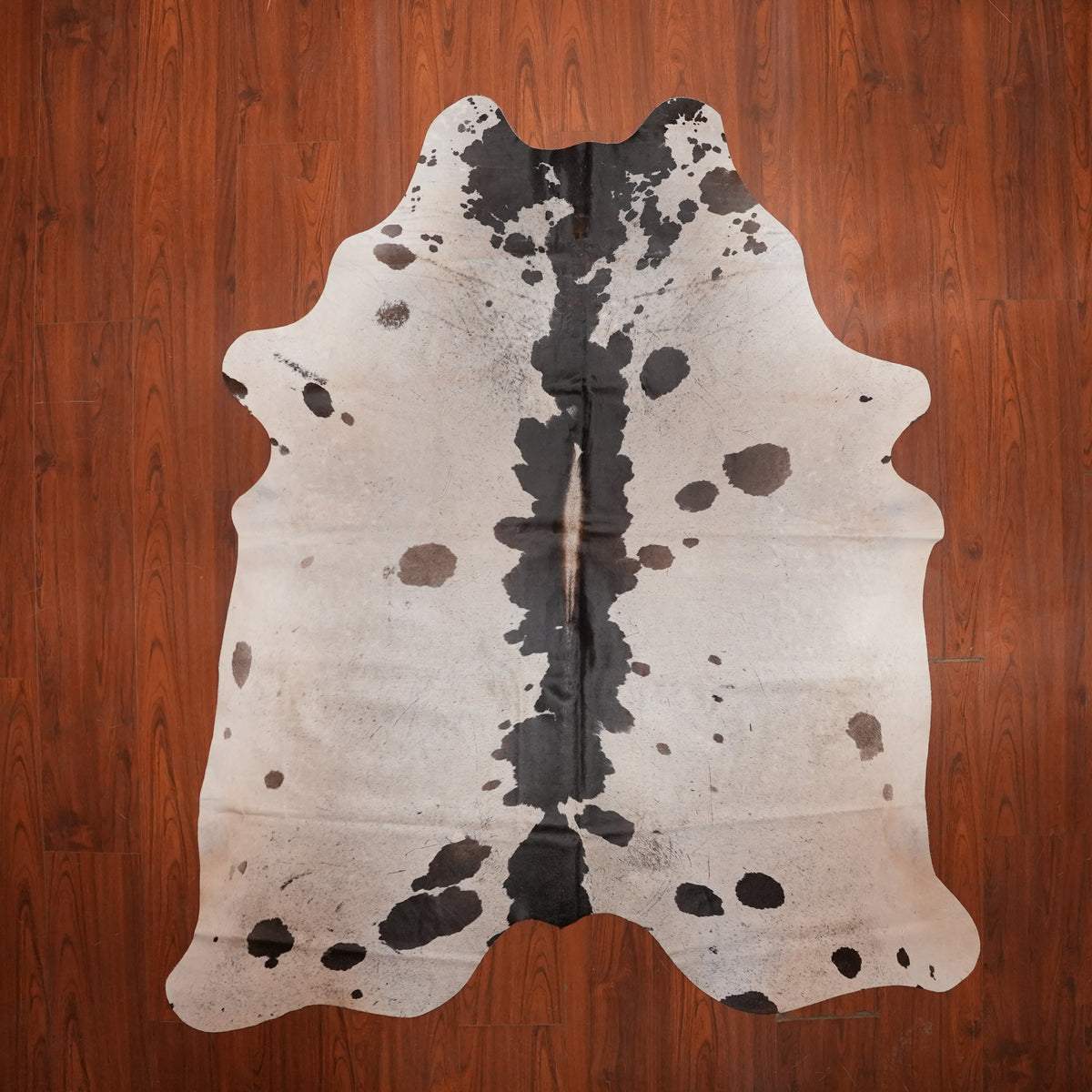Spine-Striped Black cow hide rug, 210 x 188 cm, genuine cowhide