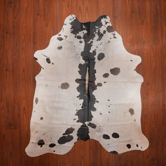 Spine-Striped Black cow hide rug, 210 x 188 cm, genuine cowhide