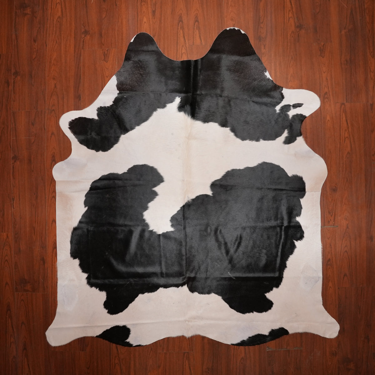 High-Contrast Black cow hide rug, 212 x 196 cm, genuine cowhide