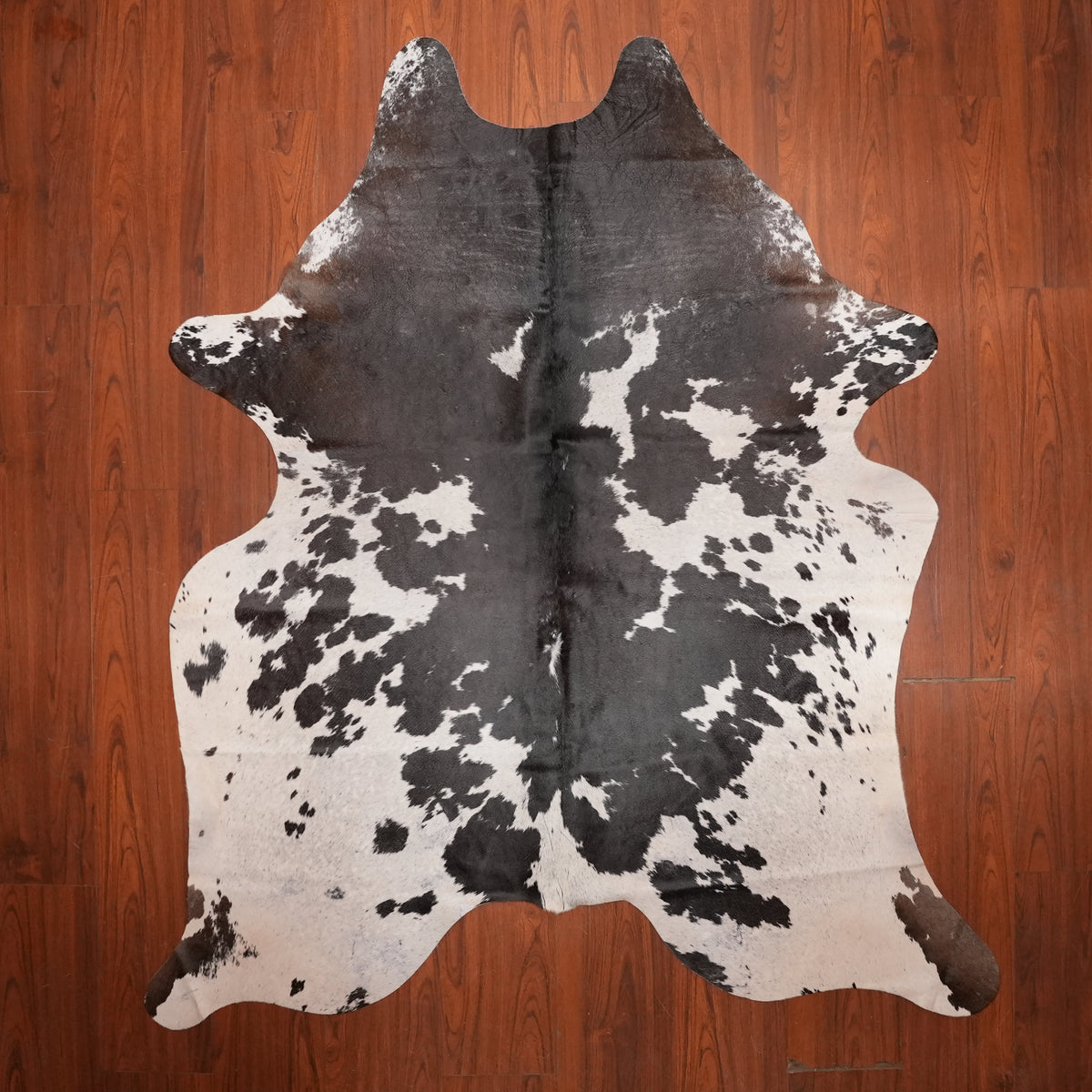 High-Contrast Black cow hide rug, 214 x 178 cm, genuine cowhide