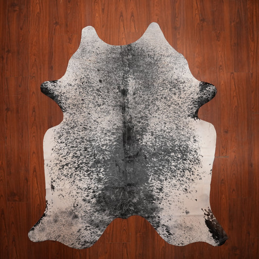 Salt-and-Pepper Black cow hide rug, 216 x 195 cm, genuine cowhide