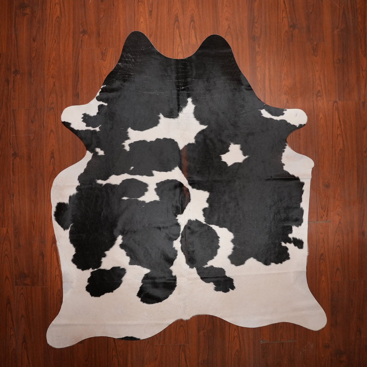 High-Contrast Black cow hide rug, 217 x 190 cm, genuine cowhide