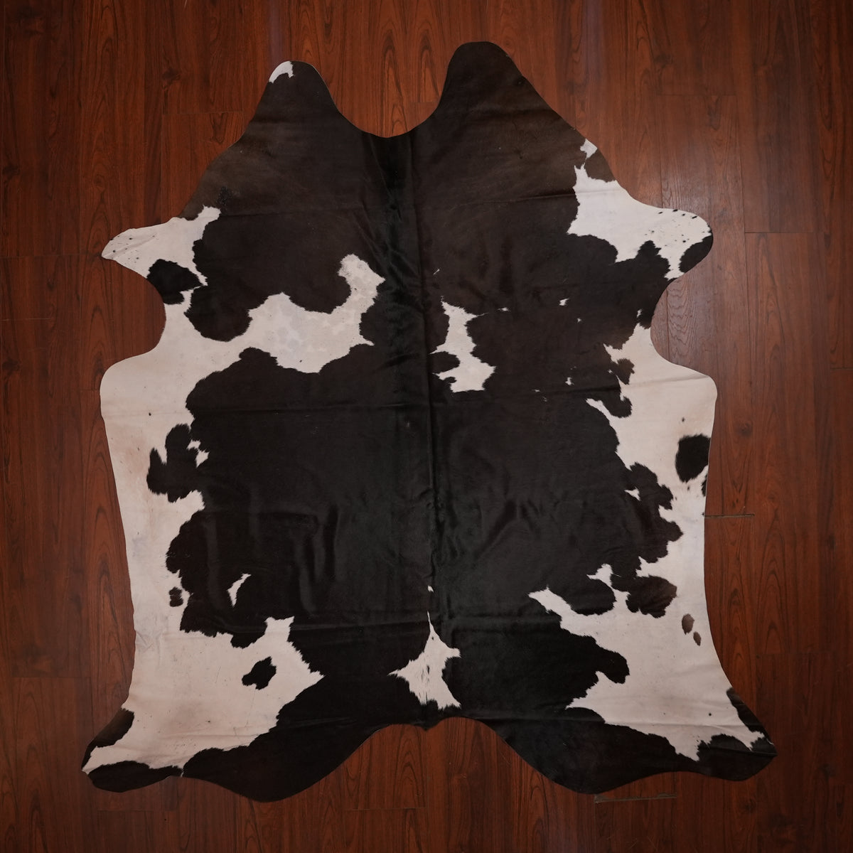 High-Contrast Black cow hide rug, 217 x 201 cm, genuine cowhide