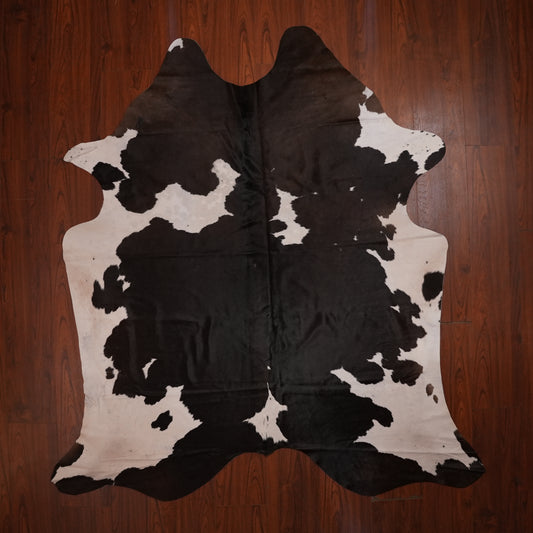 High-Contrast Black cow hide rug, 217 x 201 cm, genuine cowhide