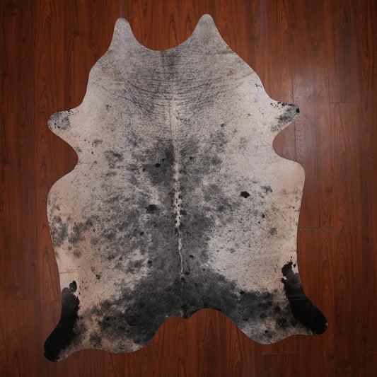 Salt-and-Pepper Black cow hide rug, 218 x 188 cm, genuine cowhide