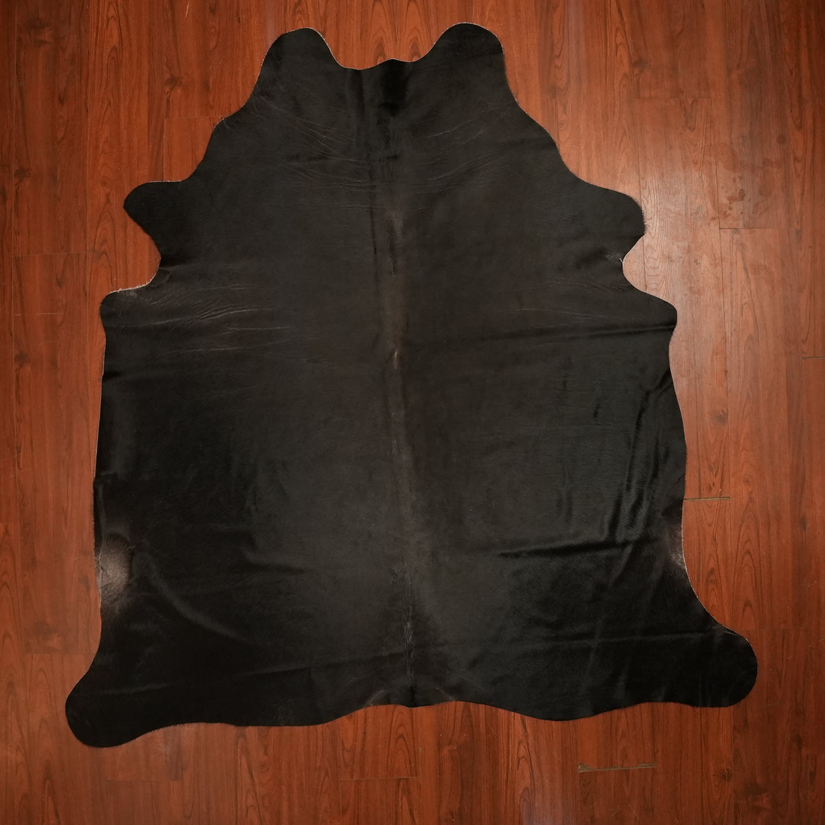 Solid Jet Black cow hide rug, 219 x 211 cm, genuine cowhide