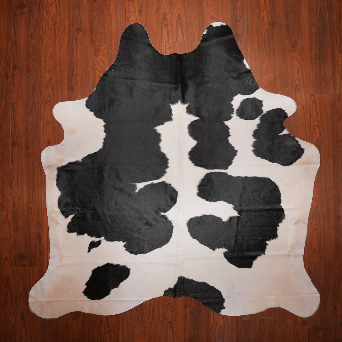 High-Contrast Black cow hide rug, 219 x 214 cm, genuine cowhide