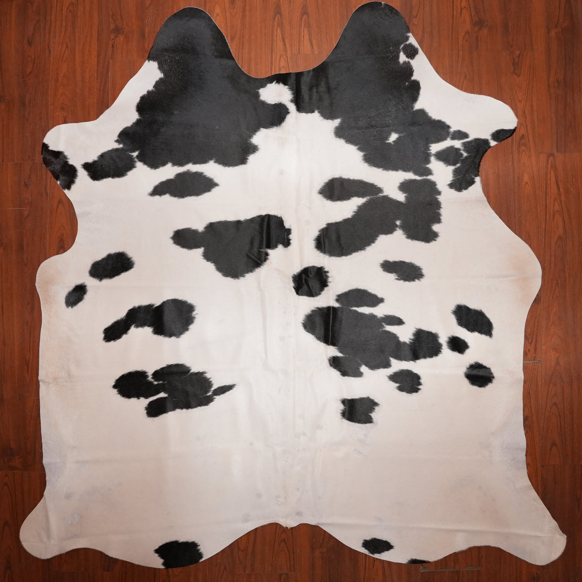 High-Contrast Black cow hide rug, 220 x 215 cm, genuine cowhide