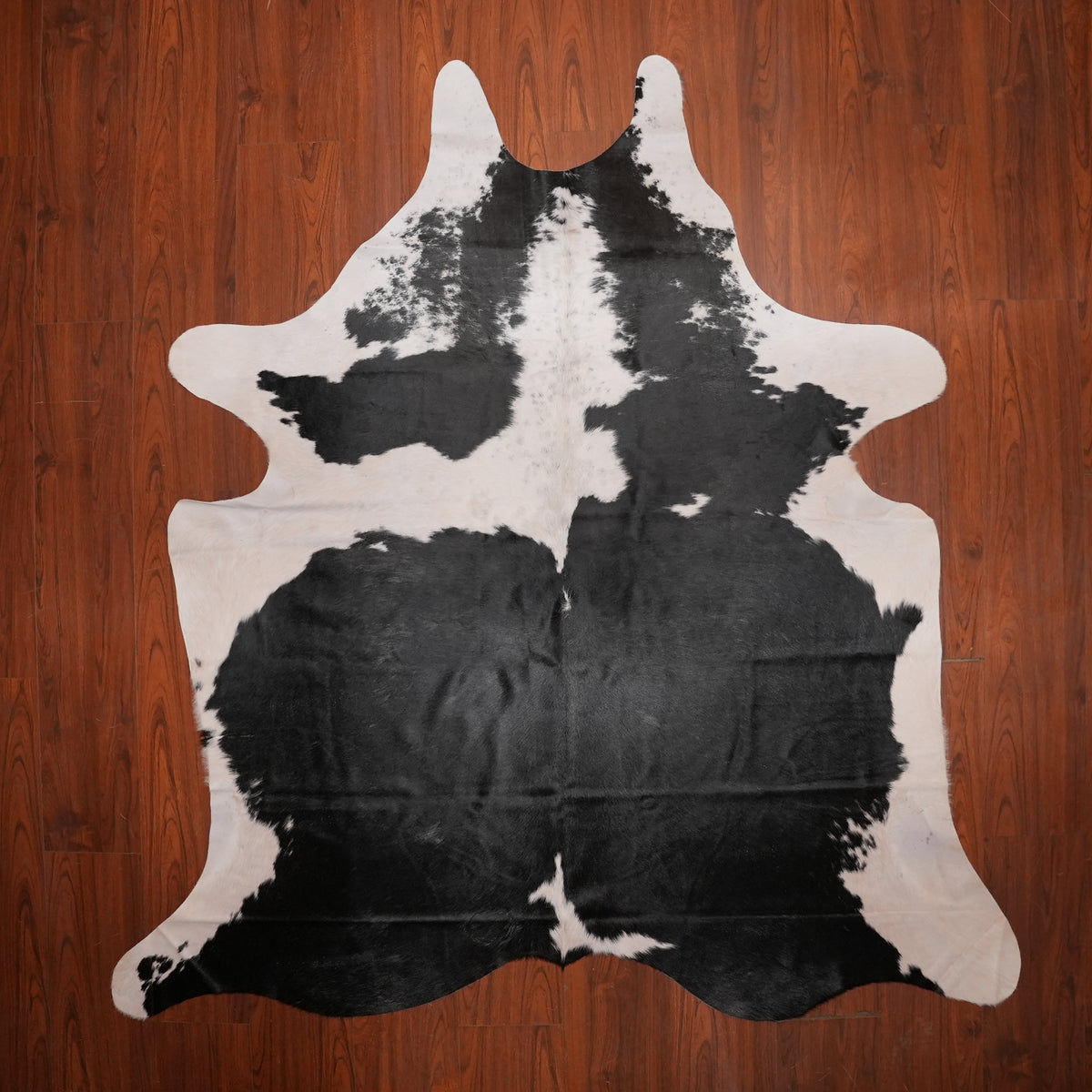 High-Contrast Black cow hide rug, 221 x 210 cm, genuine cowhide