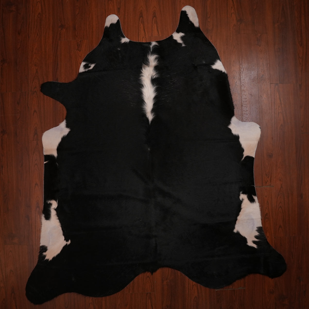 Spine-Striped Black cow hide rug, 225 x 210 cm, genuine cowhide