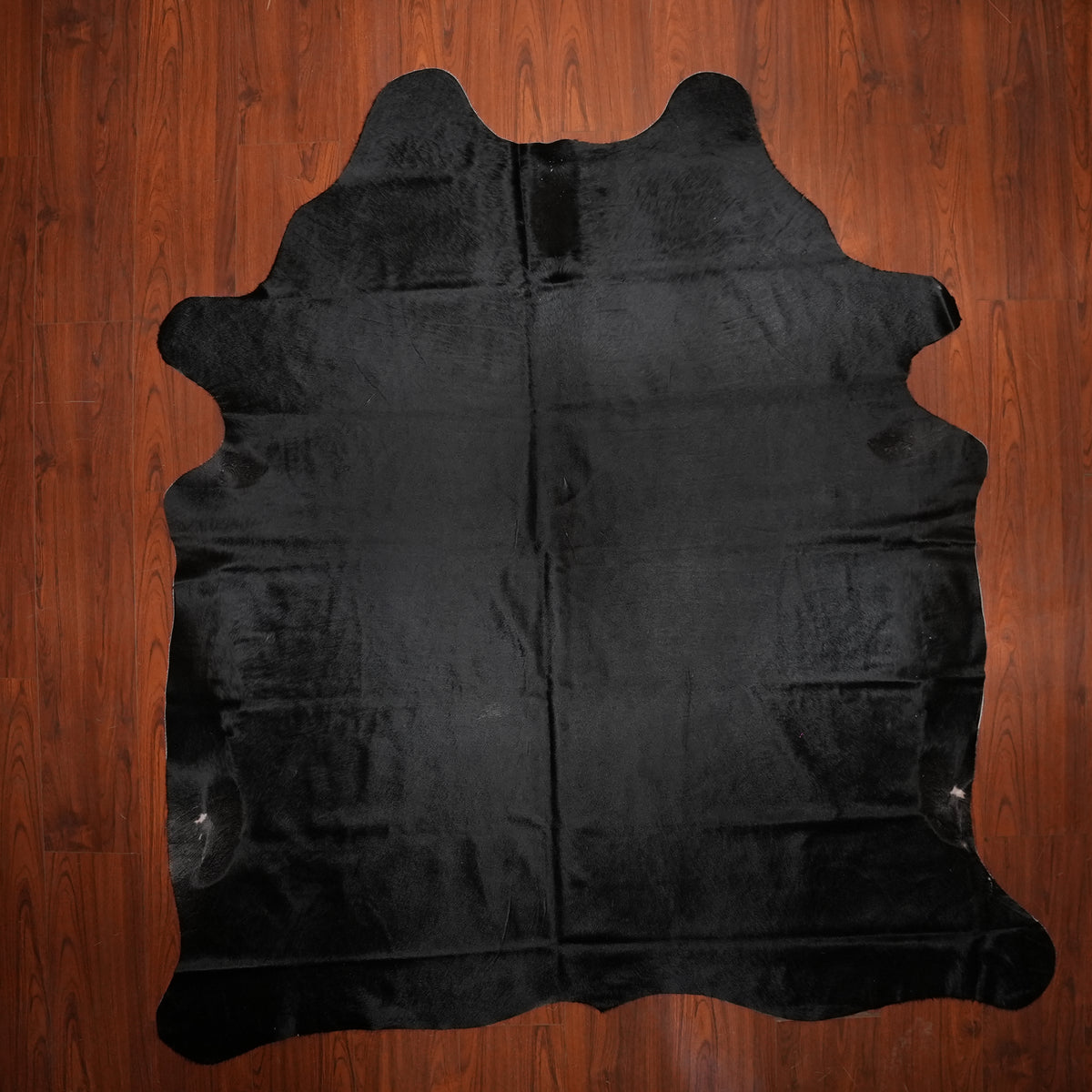 Solid Jet Black cow hide rug, 227 x 209 cm, genuine cowhide