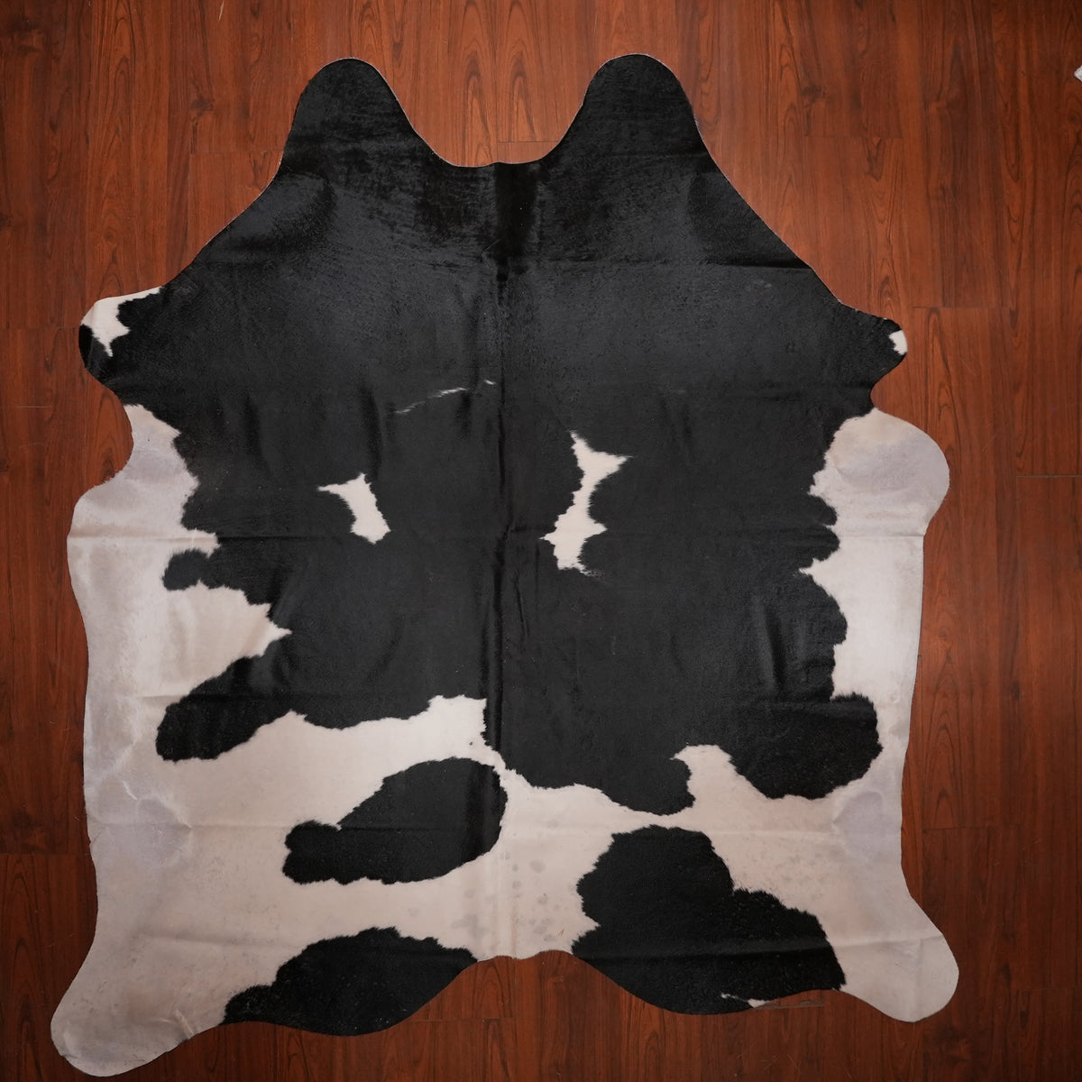 High-Contrast Black cow hide rug, 227 x 213 cm, genuine cowhide