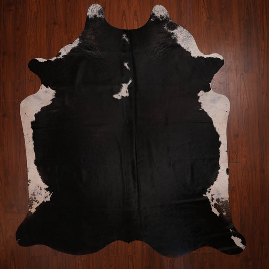 White-Bordered Black cow hide rug, 228 x 212 cm, genuine cowhide