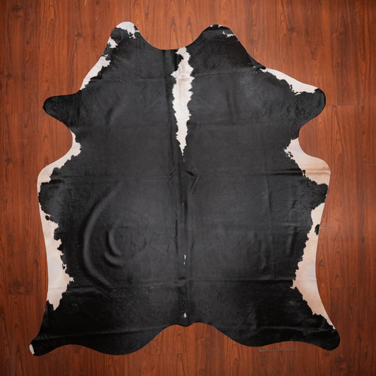 Spine-Striped Black cow hide rug, 231 x 209 cm, genuine cowhide
