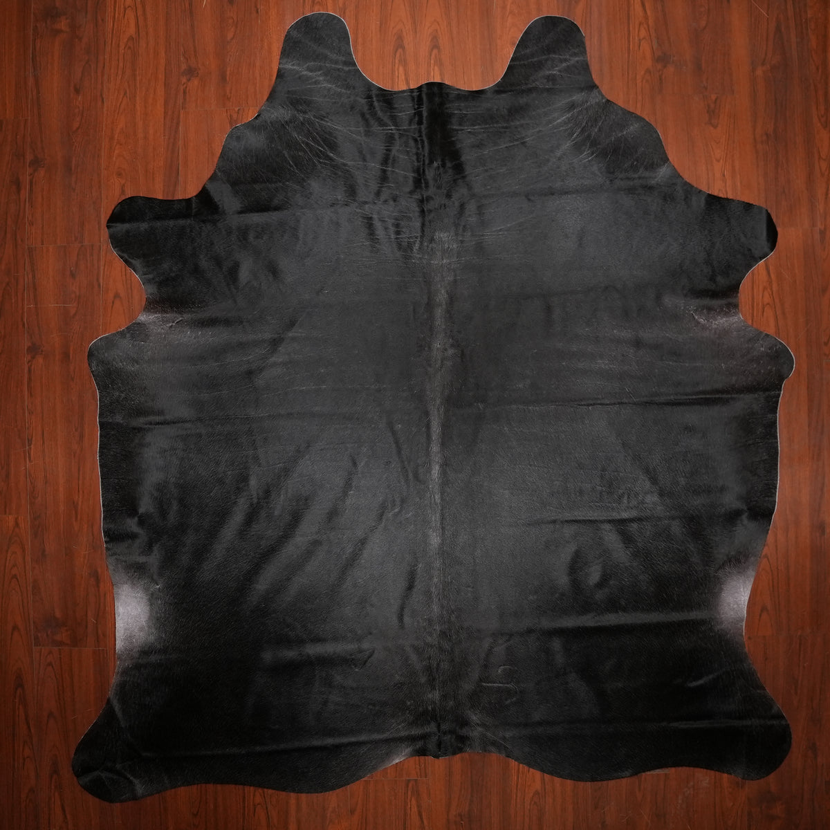 Solid Jet Black cow hide rug, 238 x 219 cm, genuine cowhide