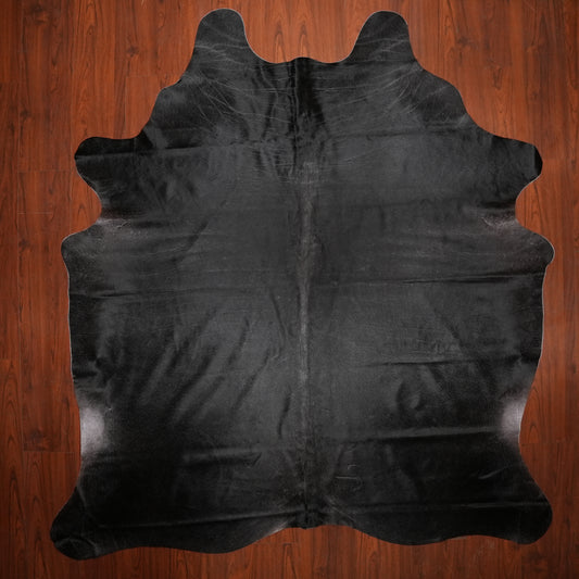 Solid Jet Black cow hide rug, 238 x 219 cm, genuine cowhide