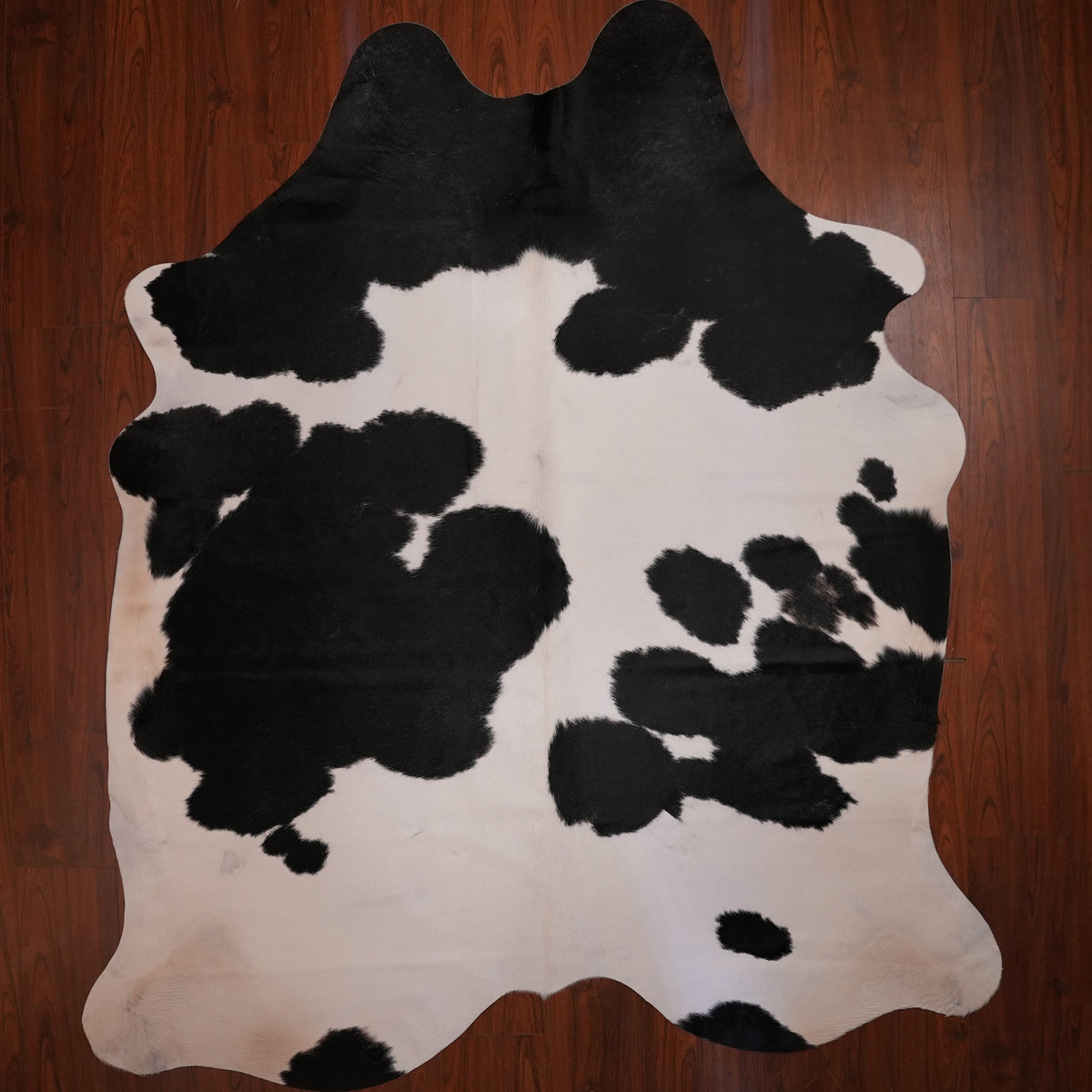 High-Contrast Black cow hide rug, 242 x 208 cm, genuine cowhide