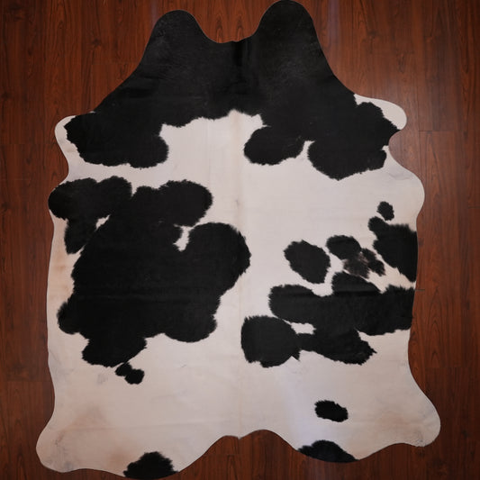 High-Contrast Black cow hide rug, 242 x 208 cm, genuine cowhide