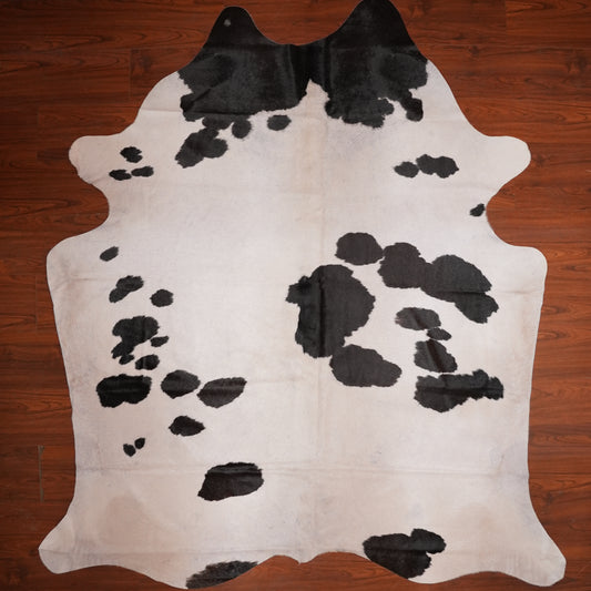 Spotted Black cow hide rug, 248 x 223 cm, genuine cowhide