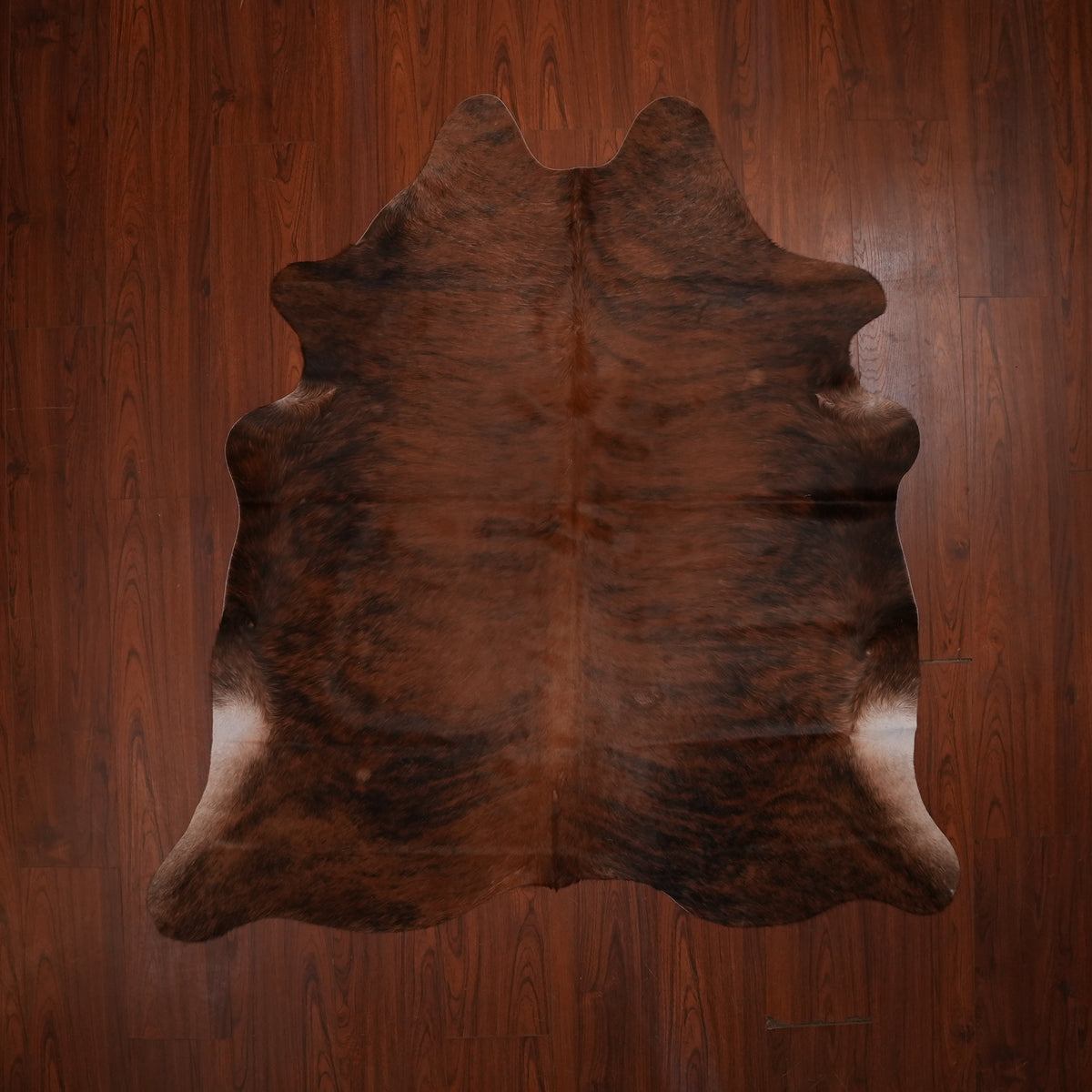 Rich Mahogany Brindle cow hide rug, 187 x 181 cm, genuine cowhide