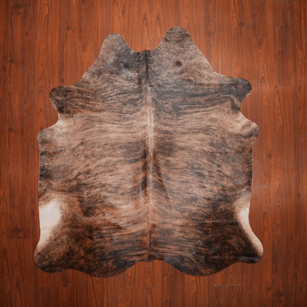 Warm Chestnut Brindle cow hide rug, 199 x 188 cm, genuine cowhide