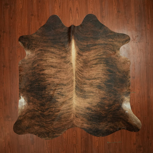 Rich Chestnut Brindle cow hide rug, 201 x 207 cm, genuine cowhide