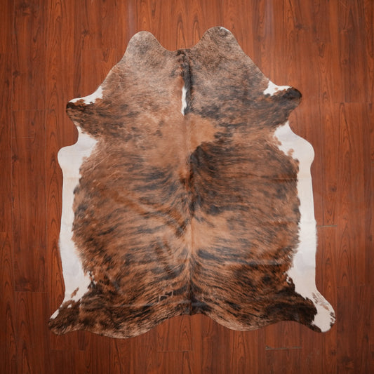 Rich Chestnut Brindle cow hide rug, 203 x 190 cm, genuine cowhide