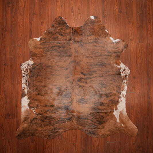 Rich Chestnut Brindle cow hide rug, 203 x 202 cm, genuine cowhide