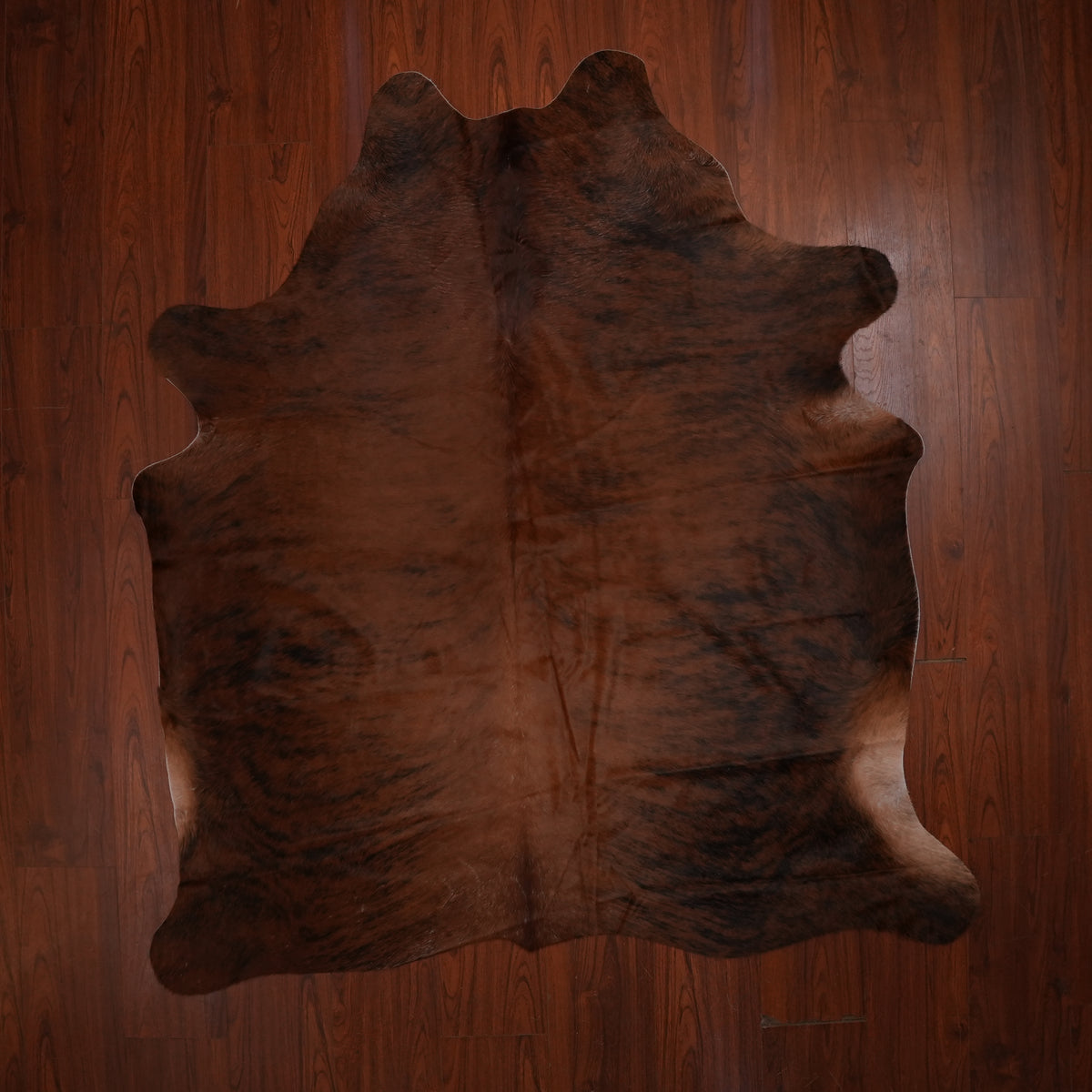 Rich Mahogany Brindle cow hide rug, 204 x 187 cm, genuine cowhide